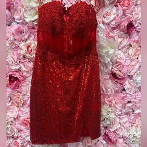 Stella Couture size 6 red sequin corset short dress